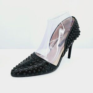 French Connection Forever D'Orsay Heels 7.5 Black Vegan Leather Studded Pointed